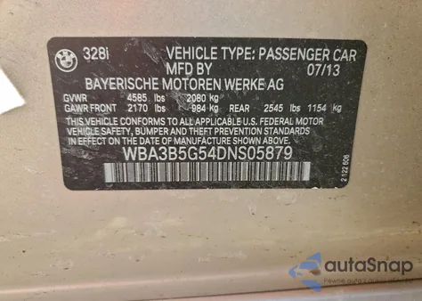 2013 BMW 328 Xi Sulev from USA, damaged, VIN WBA3B5G54DNS05879